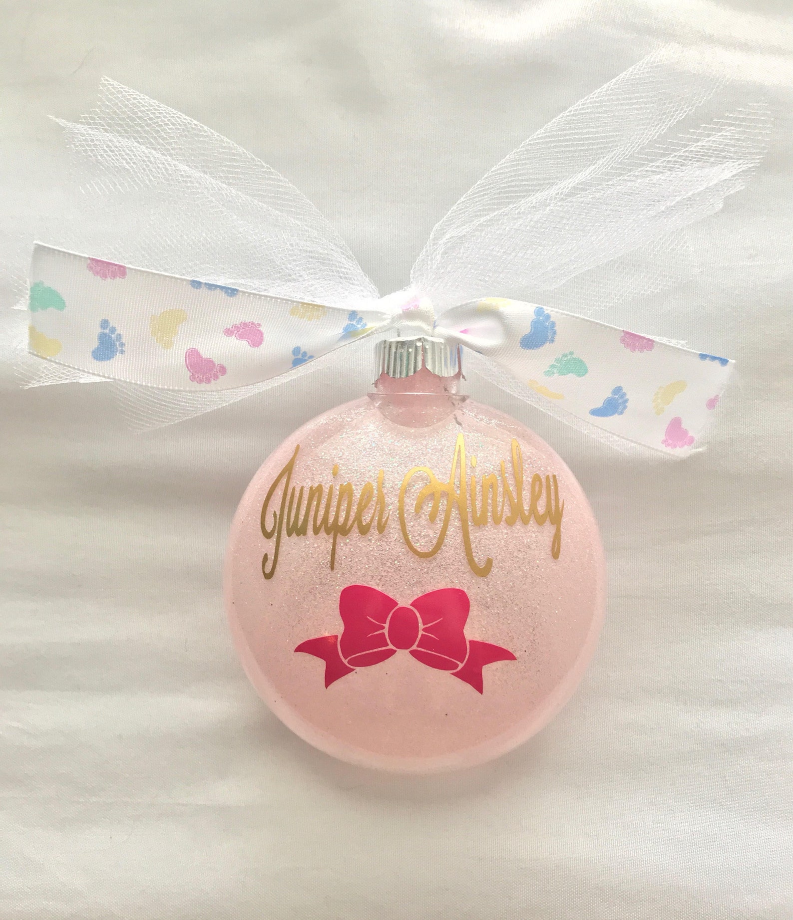 Baby Girl Ornament // Glitter Disc Ornament // Birth Stats Etsy