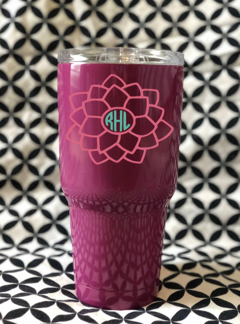 Tumbler Decal // Vinyl Decal // Flower Monogram Decal // Cup Etsy