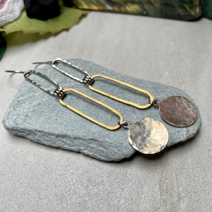 Mixed Metal Earrings/Steel Earrings/Brass Earrings/Silver/Gold/Lightweight Earrings/Minimalist Jewelry/Hammered Brass/Mixed Metals