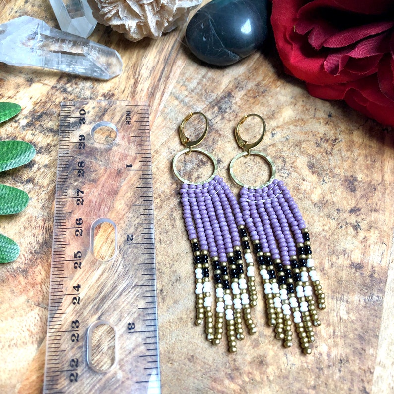 Brass Earrings Beaded Earrings Circle Earrings Seed Bead Fringe Earrings Fringe Earrings Boho Earrings