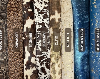 Exotic Cowhide Leather Panels - Leopard, Spotted, Metallic Finish Hair-on-Hide - Premium Square Hides for Decor & Bags