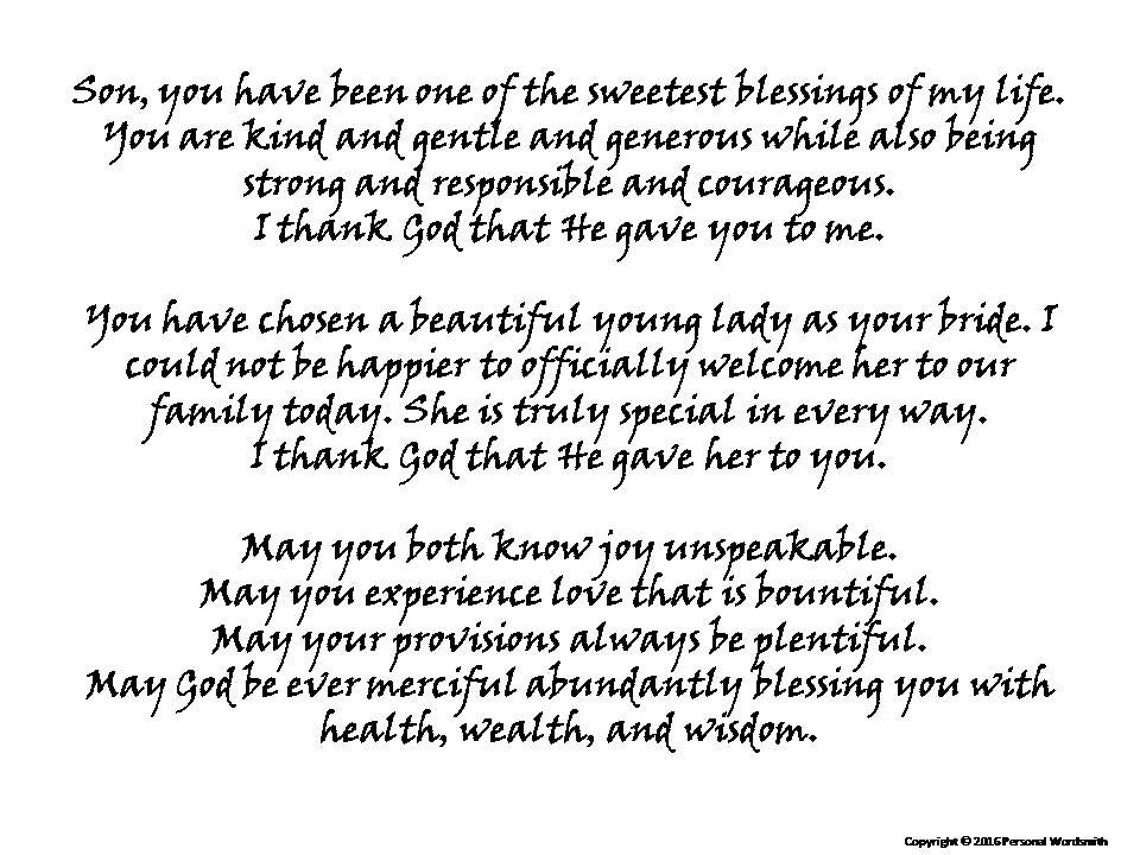 Mother of Groom Speech Toast Blessing Print, Printable Mother of Groom