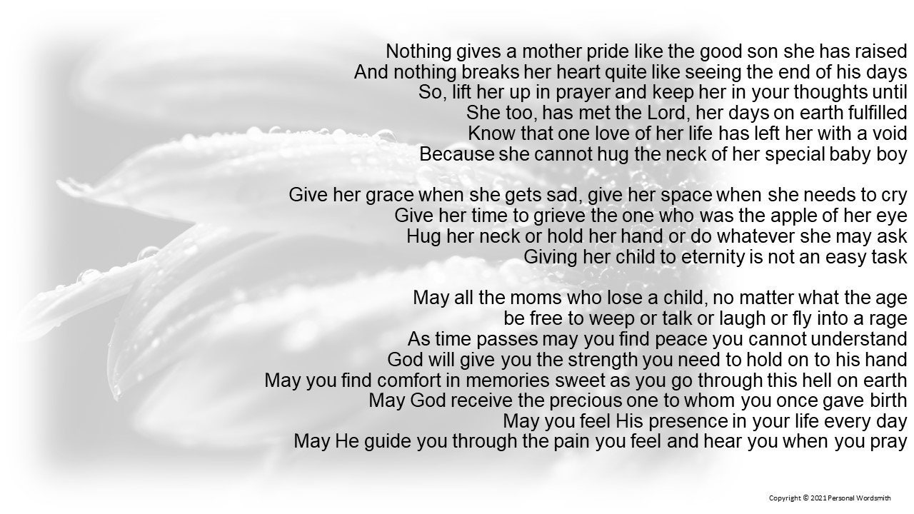 Christian Poem for Grieving Mother Poetry for Celebration of Etsy UK