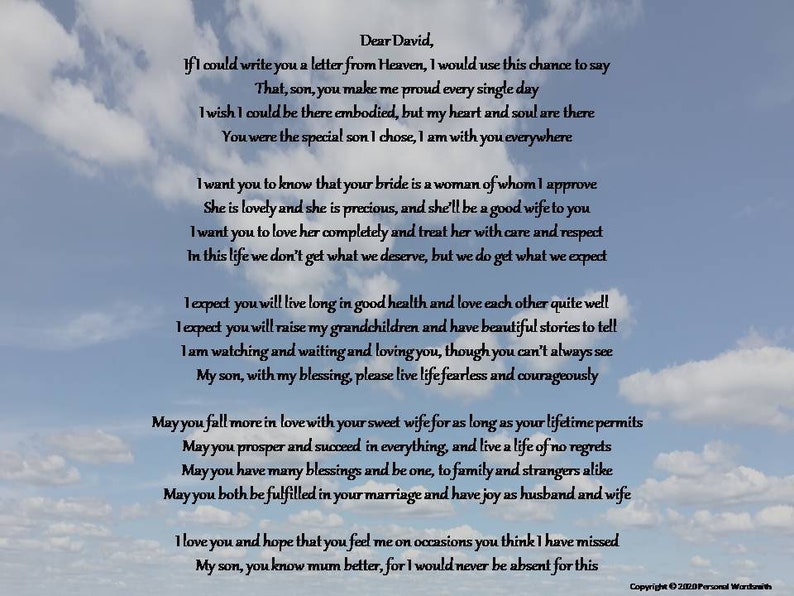 Letter from Heaven Mother of the Groom Download Deceased | Etsy