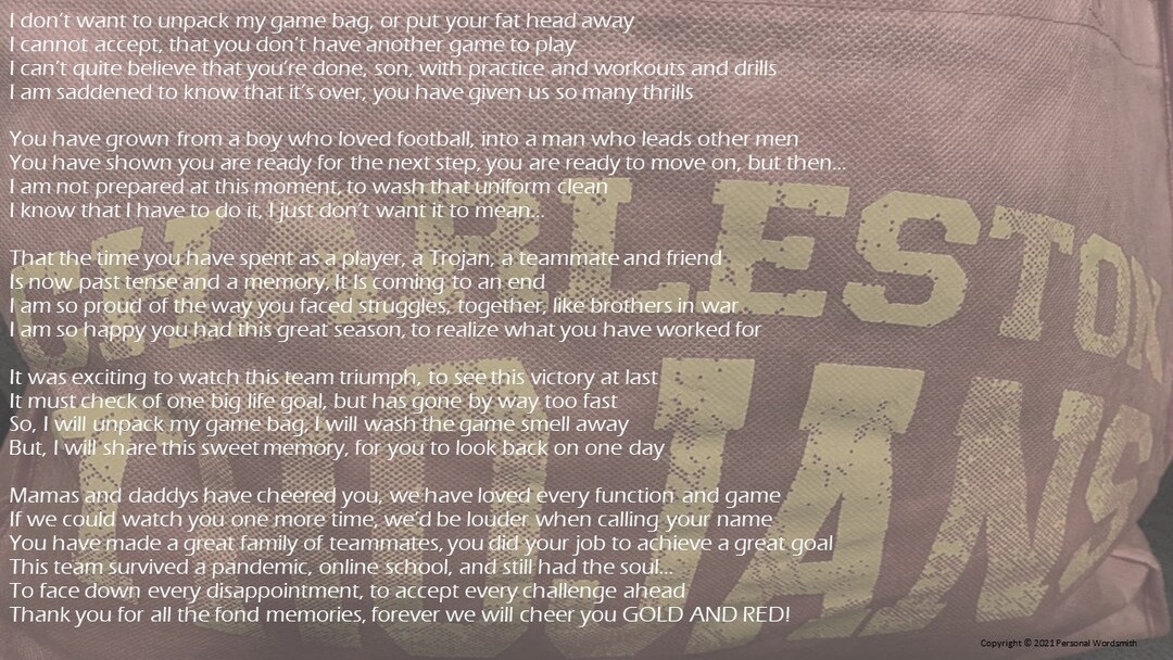 A Football Poem for Parents, Graduating Senior Player Reading, Sports