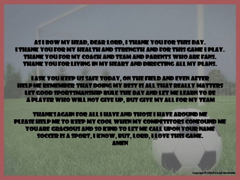 Soccer Prayer Digital Print, Athlete's Prayer Download, Soccer Poem