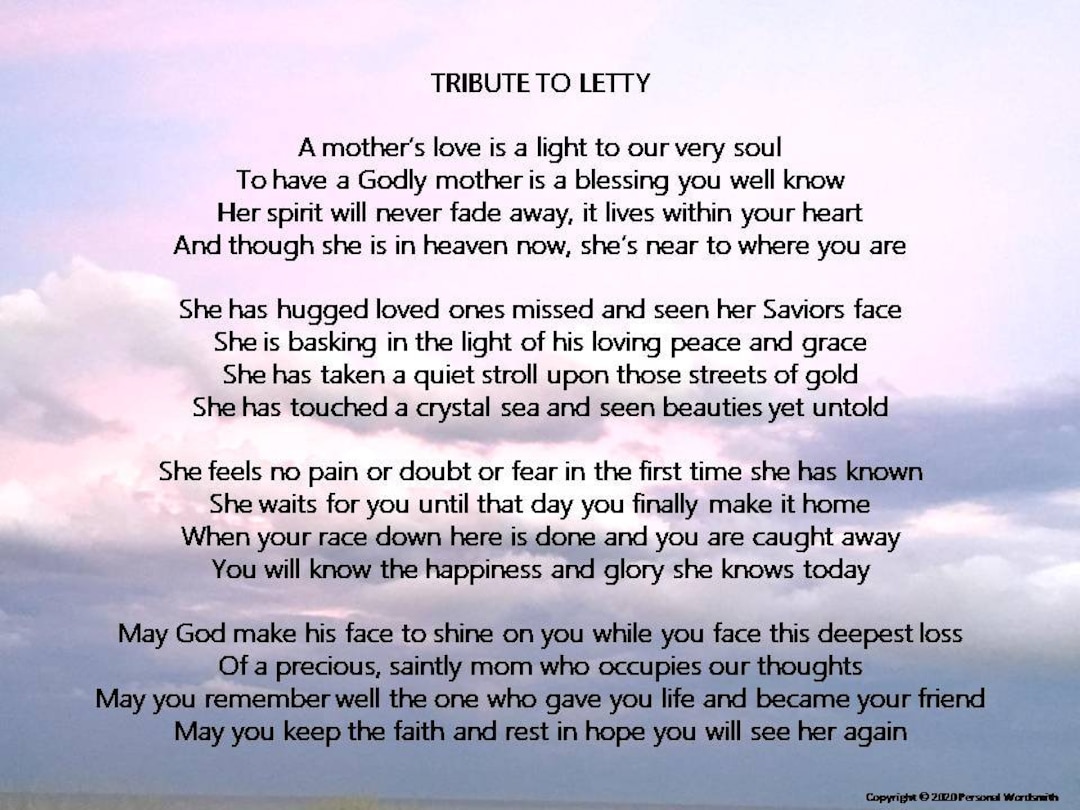 Poem For Mom Who Passed Away Poem to A Mother in Heaven Download Saintly Mom Deceased - Etsy UK