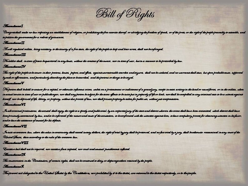 bill of rights poster print constitution print bill of etsy