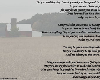 Mother of Bride Poem Print, Wedding Poetry Reading Bride&#39;s Mother, Mother&#39;s Toast at Reception to Bride, Mother of the Bride Speech Print