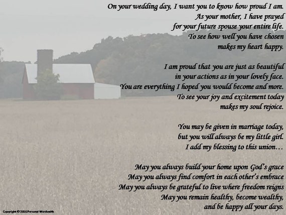 Mother Of Bride Poem Print Wedding Poetry Reading Bride S Etsy