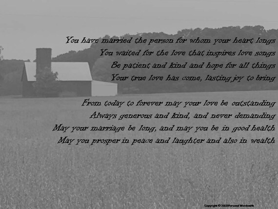 Marriage Poetry Blessing Print Downloadable Rustic Wedding Etsy