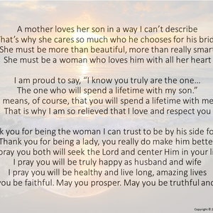 Una bendición para mi nuera Impresión digital, Descargar discurso de la madre del novio, Lectura para la novia de Future Mother In Law Print