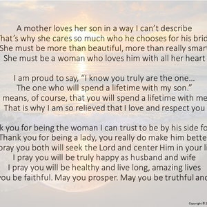 A Blessing For My Daughter In Law Digital Print, Download Mother of the Groom Speech, Reading for the Bride from Future Mother In Law Print