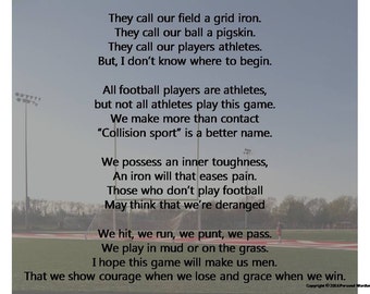 Football Players Poem Digital Download, Athletes Poem Photo Print, Athlete's Poem Digital Print, The Football Poem Download, Football Print