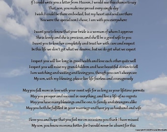 &quot;Brief vom Himmel die Mutter des Bräutigams &quot;&quot;Poster vom Himmel&quot;&quot; der Mutter des Bräutigams Druck, Verstorbene Mutter Segen für den Bräutigam Druck, Druckbare Ansprache Mutter des Bräutigams, Toast Druck.&quot;