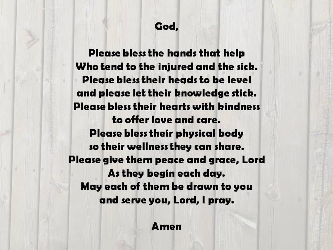 Hand Blessing Photo Poem Print, Downloadable Nurse Blessing Prayer