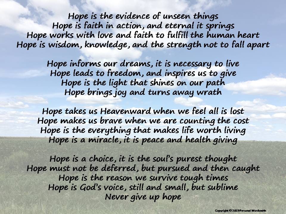 Hope Memorial Readings, Marriage Advice Poem, Celebration of Life Hope