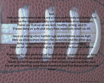 Football Team Prayer Digital Print, Athlete&#39;s Pregame Reading, Poem to Share Before Football Game, Locker Room Poem, Group Recitation