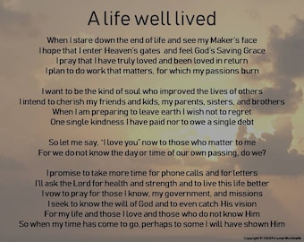 Christian Reflection for Funeral Graveside Reading, Believer Celebration of LIfe Poetry Download, Prayer To Leave a Legacy Instant Download