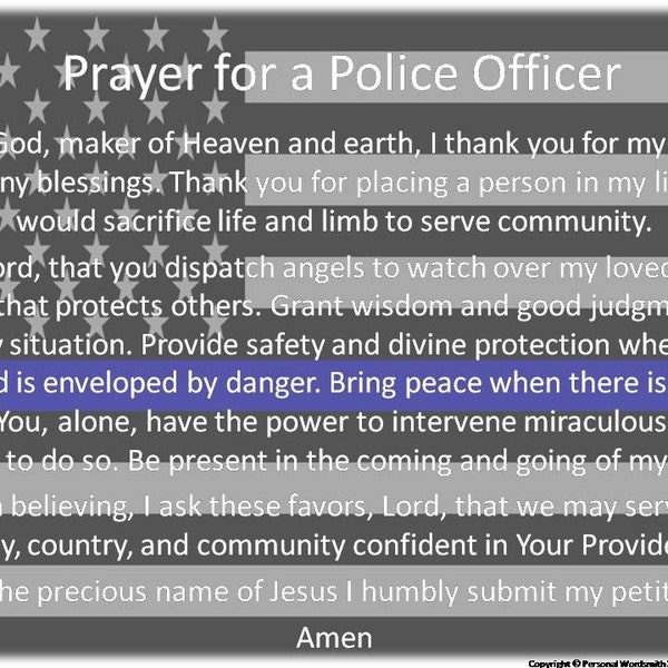 Prayer for a Police Officer Download, Printable Patrolman Prayer, Safety Officer Christian Prayer Print, Policeman Wall Art, Police Prayer