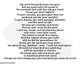 A Soldier&#39;s Remembrance By Personal Wordsmith, Memorial Poem for Deceased Veteran, Reading for Military Honors, Honor The Sacrifice