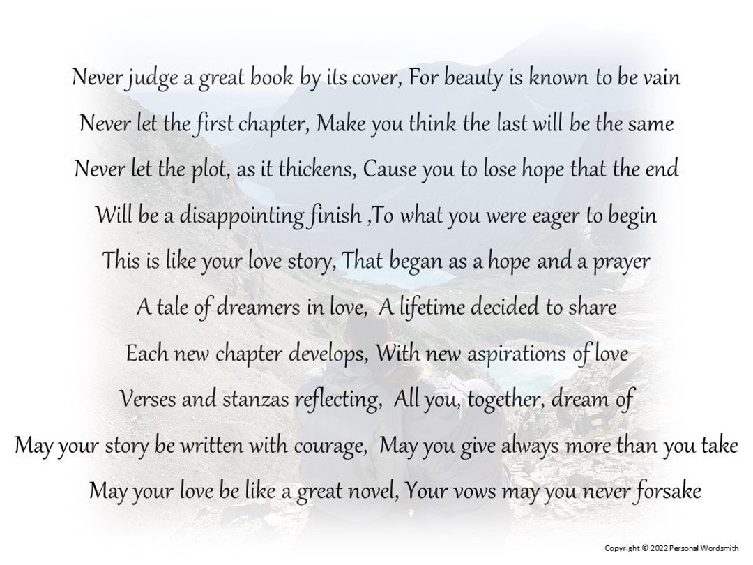 Love Story Poetry Download, Printable Wedding Reading, Maid of Honor Poem Speech, Toast to Bride ...