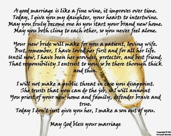 Father of the Bride Toast Download, Printable Wedding Blessing, Marriage Poem Digital Print, Wedding Speech, Christian Ceremony Reading