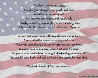 Veteran&#39;s Day Memorial Poetry Print, Rhyming Veteran&#39;s Day Poem, Downloadable Veteran&#39;s Reading, Patriotic Veteran&#39;s Poem Digital Print