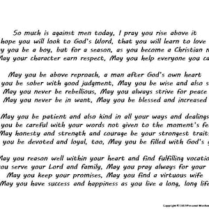 A Son&#39;s Blessing Digital Print, Family Poem, God Bless My Baby Boy, Prayer of Dedication, Parent&#39;s Words of Affirmation