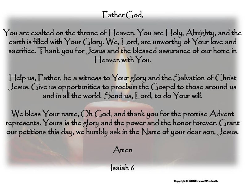 First Candle of Advent Prayer Print Downloadable Reading for Etsy