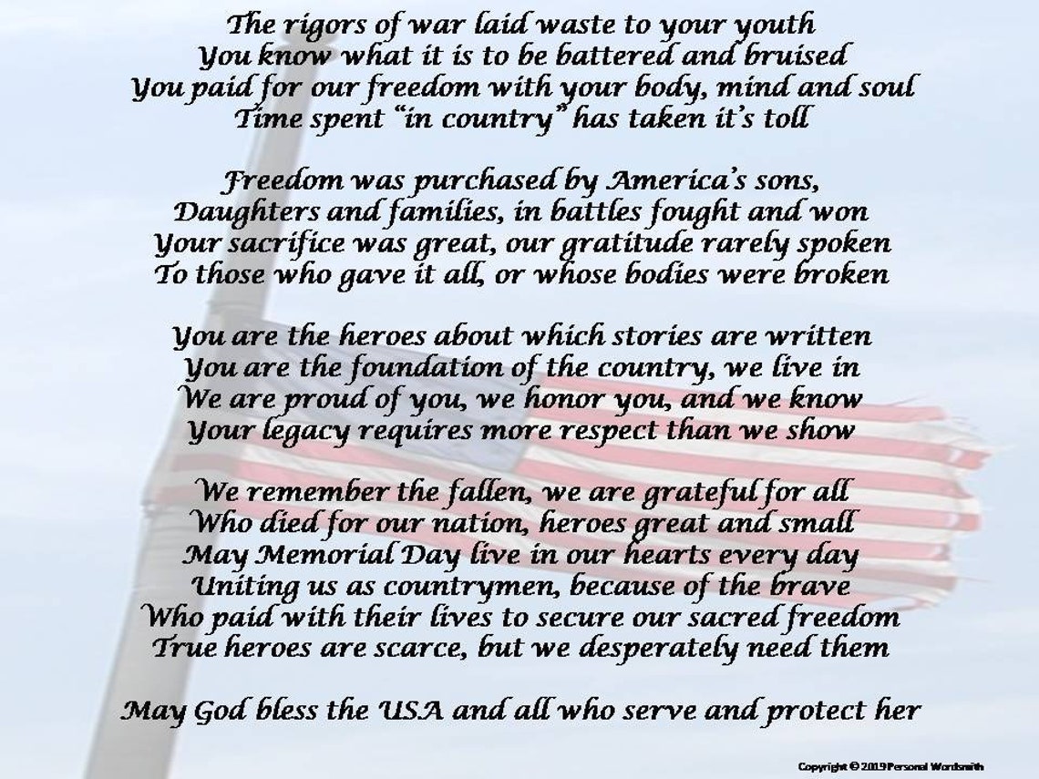 Memorial Day Poetry Print Patriotic Poem for the Fallen Wall Art