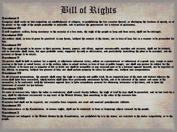 Bill of Rights Poster Print Constitution Print Bill of | Etsy