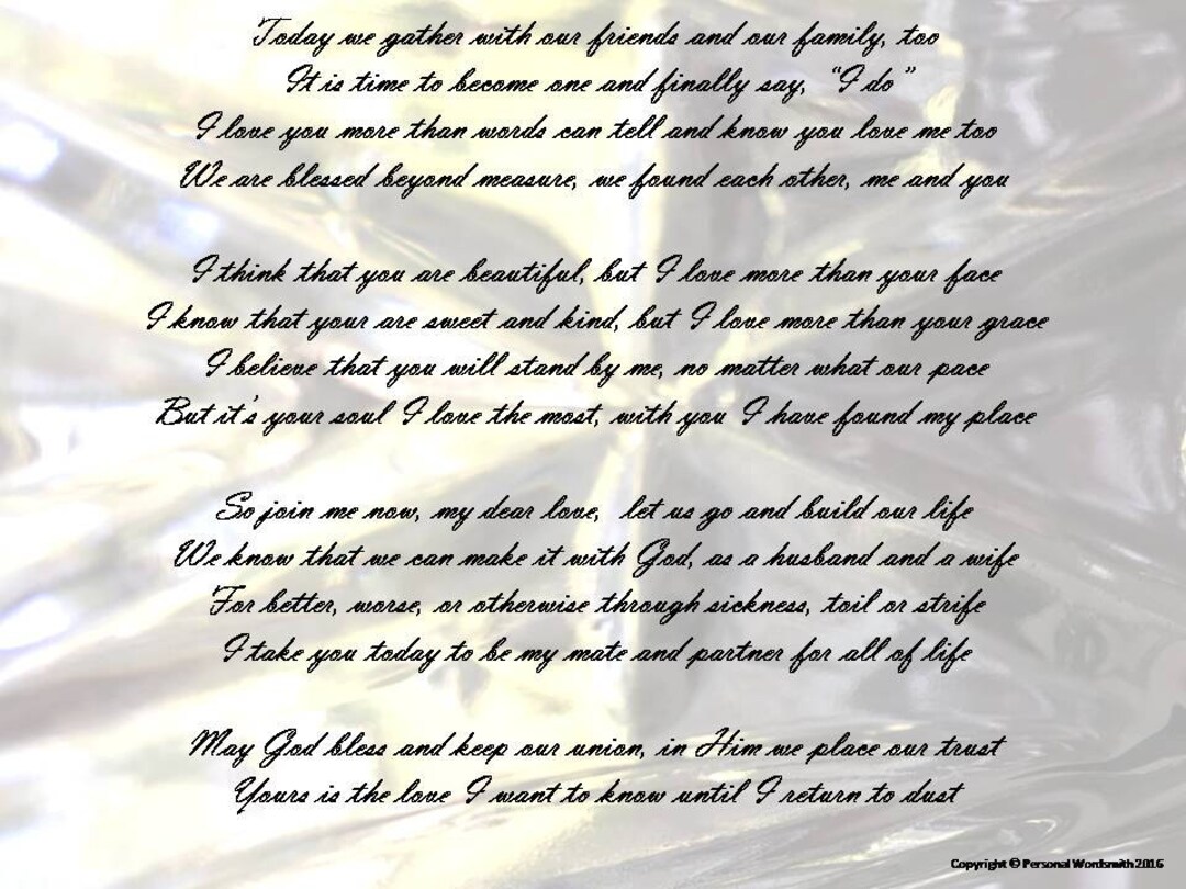 Wedding Poem Digital Download, Printable Marriage Vows, Custom Love Poetry Print, Marriage Poem ...