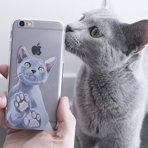 Custom Cat Personalized Phone Case, gift for cat lover, cat gift ideas, Custom Cat Portrait, Fiance Gift , Cat Illustration, cat loss gift image 1