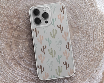 Country Western Cactus Pattern Clear Phone Case For iPhone 15 14 Plus 13 Pro Max 12 Mini XR 11 8 7 SE 2022 Galaxy S23 S22