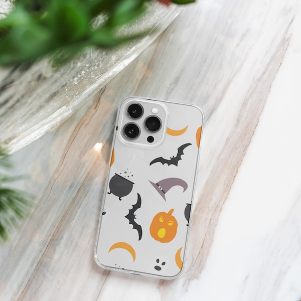 Halloween Clear Clear Phone Case For iPhone 15 14 Plus 13 Pro Max 12 Mini XR 11 8 SE 2022 Galaxy S23  Fall witch aesthetic