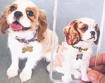 Custom Pet Portrait Phone Case | Gift for dog lover | Dog gift ideas | Custom Pet Portrait | Cavalier King Charles case | Dog loss gift