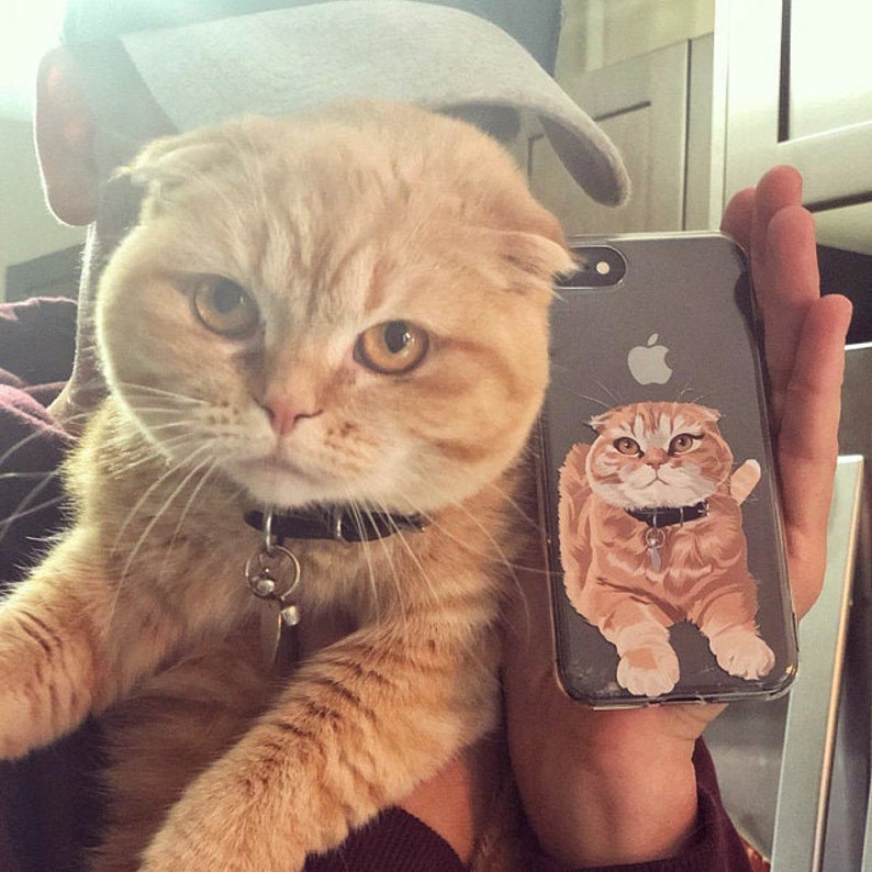 Custom Cat Personalized Phone Case, gift for cat lover, cat gift ideas, Custom Cat Portrait, Fiance Gift , Cat Illustration, cat loss gift image 3