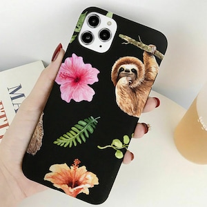 Eco-Friendly Sloth phone case for iPhone 11 12 13 14 15 Pro Max X XR Mini 7 8 SE Plus  Black Eco-Friendly Sloth phone case biodegradable