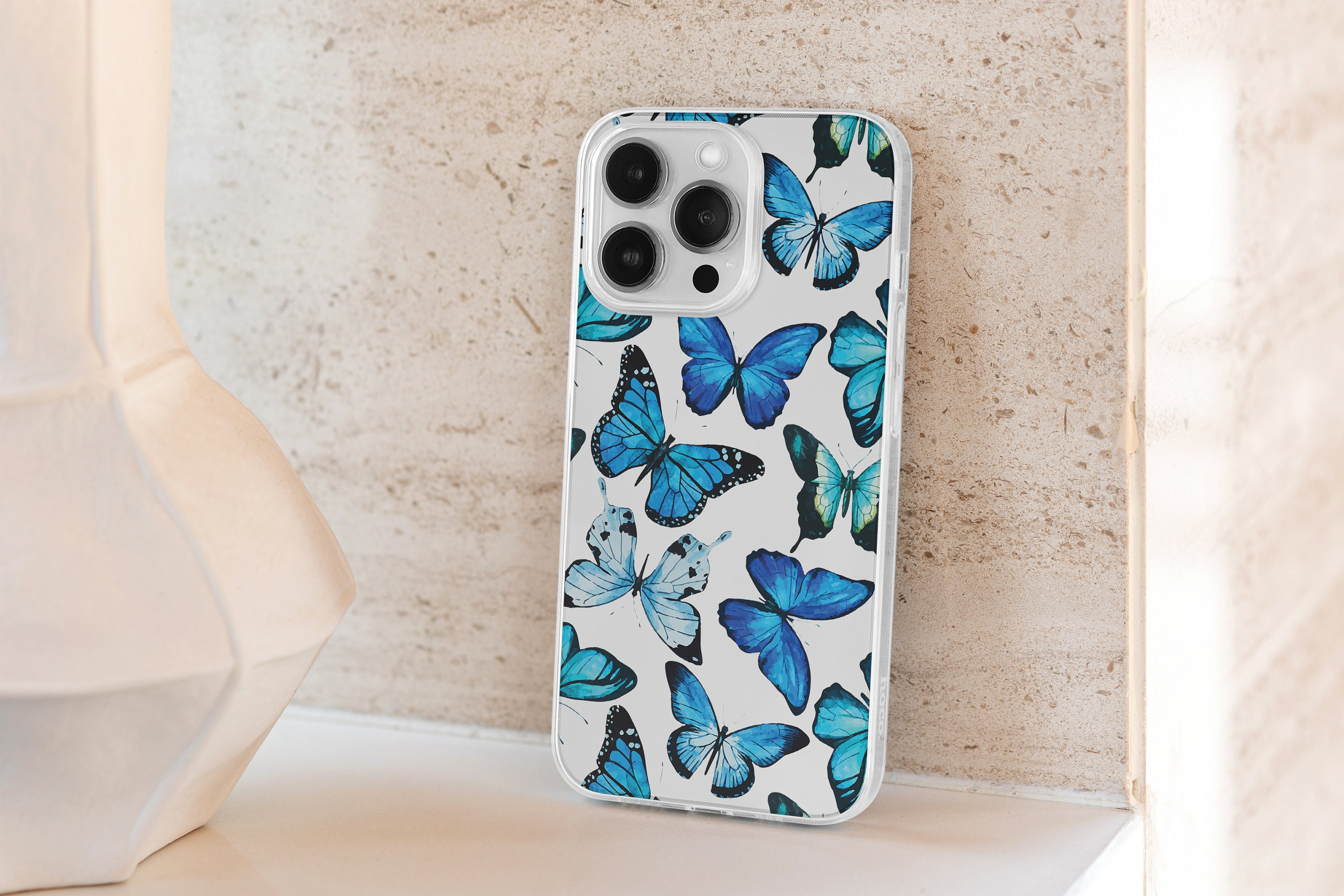 Butterflies Blue Clear Phone Case for iPhone 15 14 Plus 13 Pro 