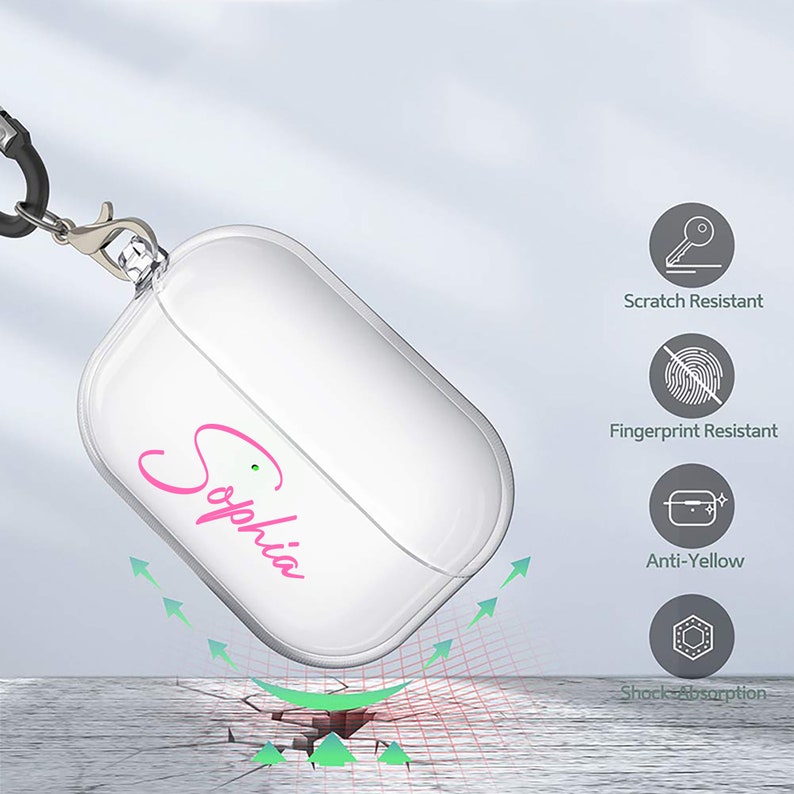 Custom AirPod Case with keychain Customized Name AirPod Case Personalized Gift AirPod 1 & 2 custom case AirPod Pro custom case image 3