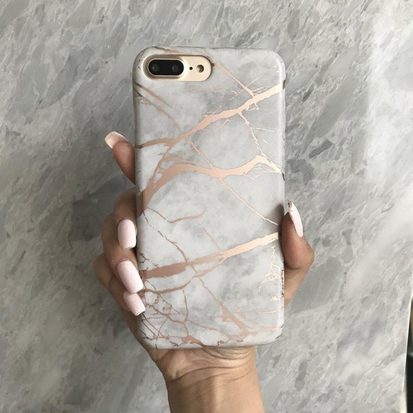 Rose Marble Phone Case, Rose Gold Reflective iPhone 12 , iphone 11 case, 13 mini. 13 Pro Max ,iPhone Xs X 7 8 SE Plus case, iPhone Xr case