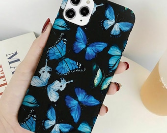 Eco-Friendly Butterfliesblue phone case for iPhone 11 12 13 14 15 Pro Max X XR Mini 7 8 SE Plus Black Eco-Friendly wheat biodegradable