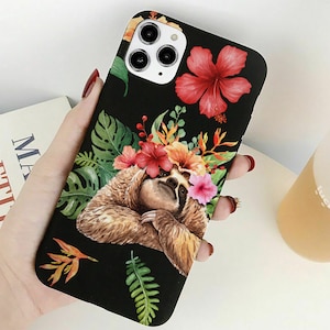 Eco-Friendly Sloth phone case for iPhone 11 12 13 14 15 Pro Max X XR Mini 7 8 SE Plus  Black Eco-Friendly cute aesthetic biodegradable