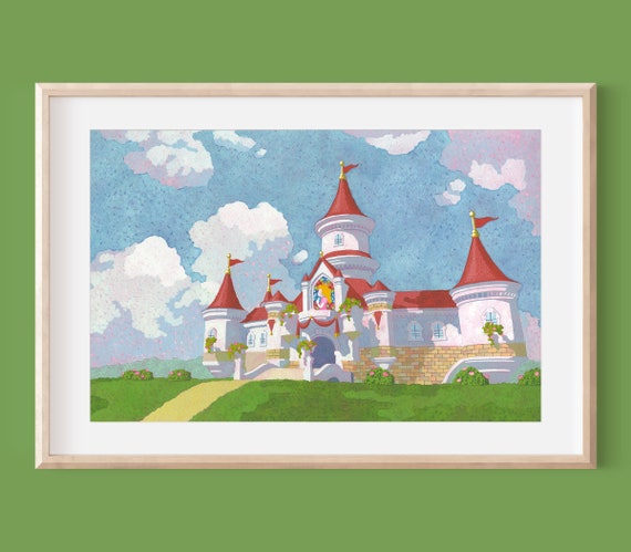 ピーチ城のアートプリント：水彩画、マリオブラザーズ任天堂アート