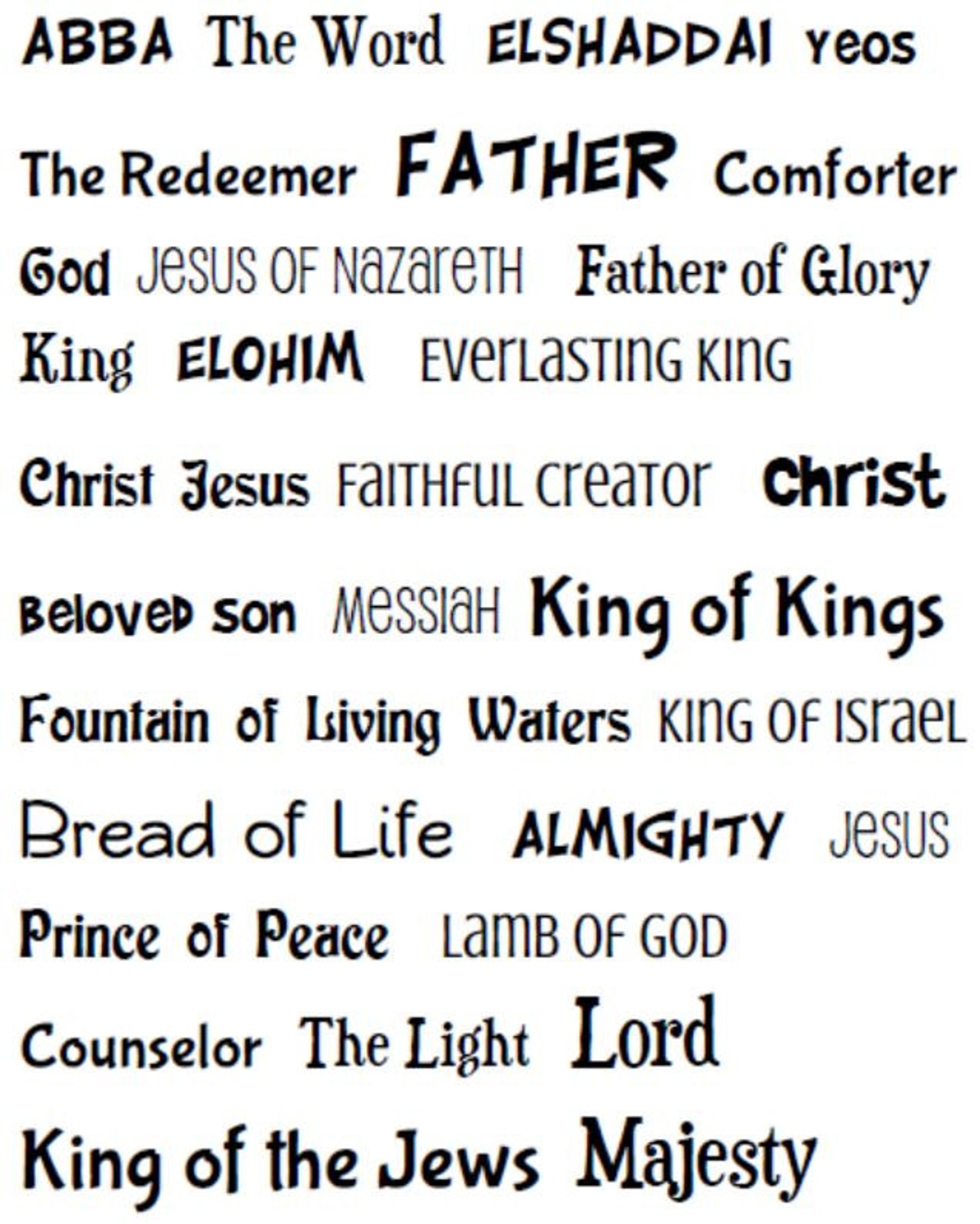 60 Names of God Printable Sticker Sheet. Two 8.5x11 sheets . Etsy