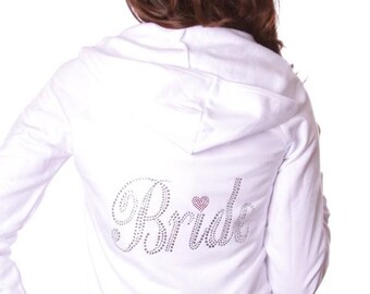 Wedding Day Hoodie  Signature Bride Rhinestone Design with Red Heart