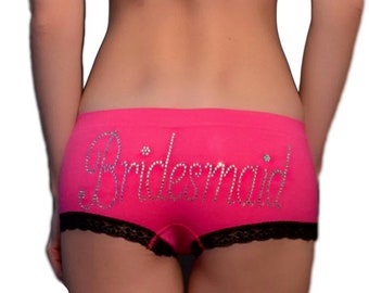 Bright Pink Bridesmaid Rhinestone Cheeky Hipster