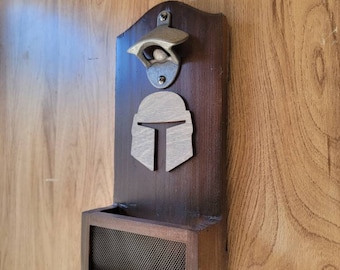Mandolore Wars Inspired Wall mounted bottle opener with cap catcher
