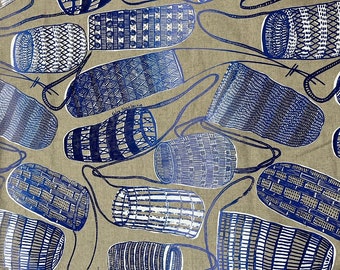 Gundjabarrk (Dilly Bag) Screen-Printed On Cotton Linen | Indigenous Art, First Nations Craft, Aboriginal Art, Injalak Fabric